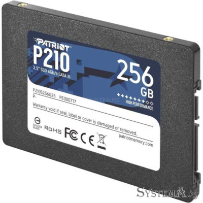 Твердотельный накопитель SSD 256GB Patriot P210 2.5″ SATA III TLC 3D, Read/Write up 500/400MB/s, 30000 IOPS [P210S256G25]