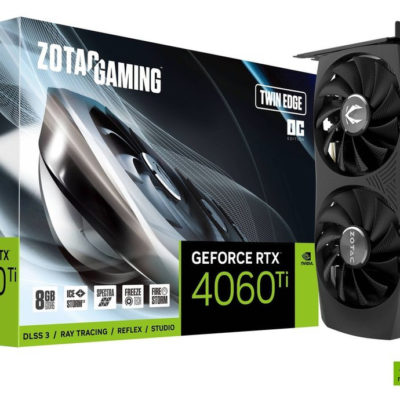 Видеокарта RTX 4060Ti ZOTAC GAMING GeForce RTX 4060 Ti Twin Edge OC 8GB GDDR6, Engine clock 2550MHz, Memory clock 18000MHz, 128Bit, 3xDP, HDMI [ZT-D40610H-10M]