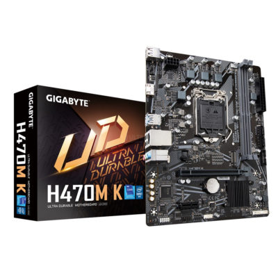 Матплата Gigabyte H470M K, LGA1200(Support 10-11Gen cpu), Intel H470, 2xDDR4, 1xPCI-E 3.0×16, 1xPCI-E 3.0×1, Sound7.1 CH HD Audio, GLAN, 2SATA+1M.2, RAID, mATX,4xUSB 3.2+6USB2.0, HDMI