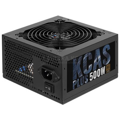 Блок питания 500W Aerocool KCAS PLUS 500W, ATX, APFC, 80+ Bronze, 20+4 pin, 4+4pin, 7*Sata, 4*Molex, 1*FDD, 2*PCI-E 6+2 pin, Поддержка Haswell, Вентилятор 12 см, Кабель питания, Чёрный