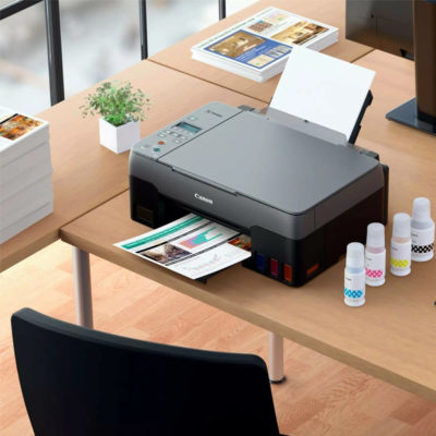 Canon PIXMA G3420 PRINTER |  Принтер с МФУ струйный |  Wi-Fi a/b/g/n | Разрешение цветной печати 4800 x 1200 dpi |  Формат печатных носителей A4 (210 x 297 мм), B5 (176 x 250 мм), A5 (210 x 148 мм), A6 (4″x6″, 10 x 15 см); | Максимальная плотность бумаги 275 г/м2