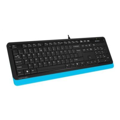 Клавиатура A4tech Fstyler FK-10-BLUE USB, мембранная, закругленные клавиши, лазерная гравировка , высокая стойкость и долговечность, горячие клавиши,456x156x24 мм, Анг/Рус, 1.5m, Чёрный-Голубой