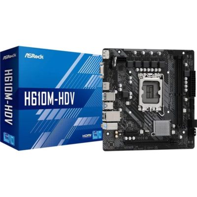 Матплата Asrock H610M-HDV, LGA1700, Intel H610, 2xDDR4, 1xPCI-E16X, 1xPCI-E1x, Sound8Ch, GBLAN, 4SATA, mATX, 4USB3.2+5USB2.0, VGA, HDMI, DP