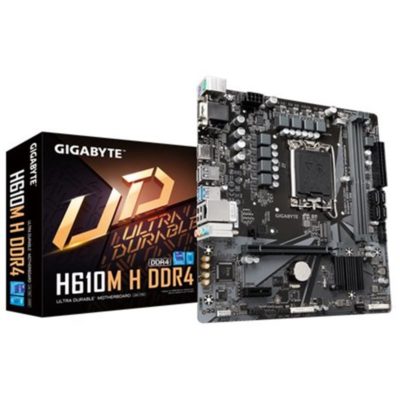 Матплата Gigabyte H610M H, LGA1700, Intel H610, 2xDDR5 PC44800, 1xPCI-E16X, 1xPCI-E1x, Sound8Ch, GBLAN, 4SATA+M.2, mATX, 4USB3.2+8USB2.0, VGA, HDMI