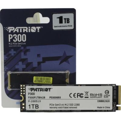 Твердотельный накопитель SSD 1000GB Patriot P300 M2, NVME PCIe Gen 3, 2280 TLC 3D, Read/Write up 2100/1650MB/s, 260000 IOPS [P300P1TBM28]