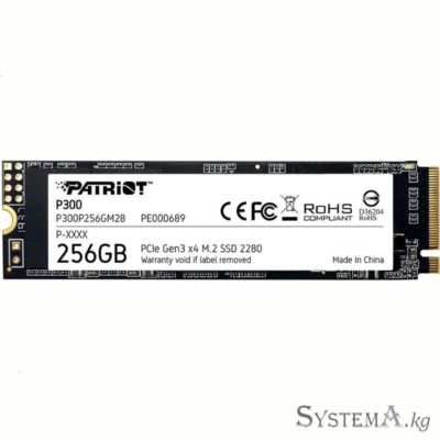 Твердотельный накопитель SSD 256GB Patriot P300 M2, NVME PCIe Gen 3, 2280 TLC 3D, Read/Write up 1700/1100MB/s, 260000 IOPS [P300P256GM28]