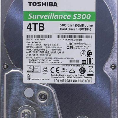 Жесткий диск HDD 4TB, Toshiba S300, 5400rpm, 256MB, SATA III, S300 Surveillance [HDWT840UZSVA]