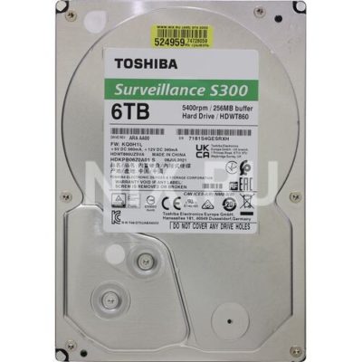 Жесткий диск HDD 6TB, Toshiba S300, 5400rpm, 256MB, SATA III, S300 Surveillance [HDWT860UZSVA]