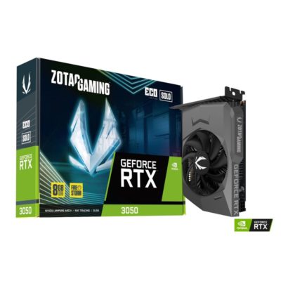 Видеокарта RTX 3050 ZOTAC ECO Solo GeForce RTX 3050 8GB GDDR6, Engine clock 1777MHz, Memory clock 14Gbps, 128Bit, 3xDP, HDMI [ZT-A30500R-10L]