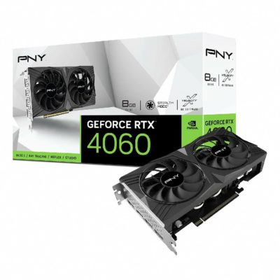 Видеокарта PNY GeForce RTX4060 DUALFAN  PCI-e 4.0. 8GB GDDR6/128 bit. 1830MHz/17000 MHz. 3*DP.1*HDMI. Dual Fan [VCG40608DFXPB1]