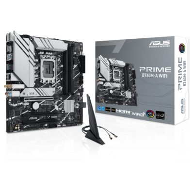 ASUS PRIME B760M-A WIFI mATX,LGA1700,Intel B760,4*DDR5 5600MHz,3*PCI-Ex16x,2*M.2+4*Sata,2.5Gbs Lan,5*USB3.2,DP,HDMI,Wi-Fi6.Aura