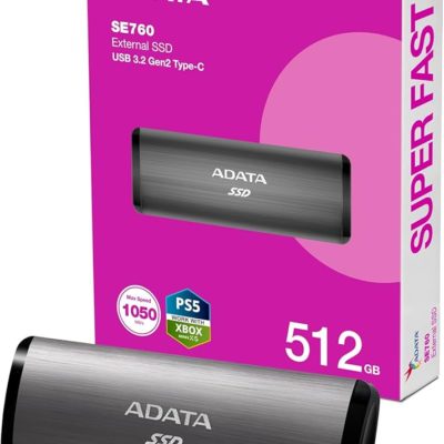 External SSD ADATA ASE760 512G USB 3.2 Gen2 Read up: 1000MB/s /Write up: 1000MB/s Gray