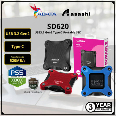 External SSD ADATA SD620 1TB USB 3.2 Gen2 Read up: 520MB/s /Write up: 460MB/s Blue